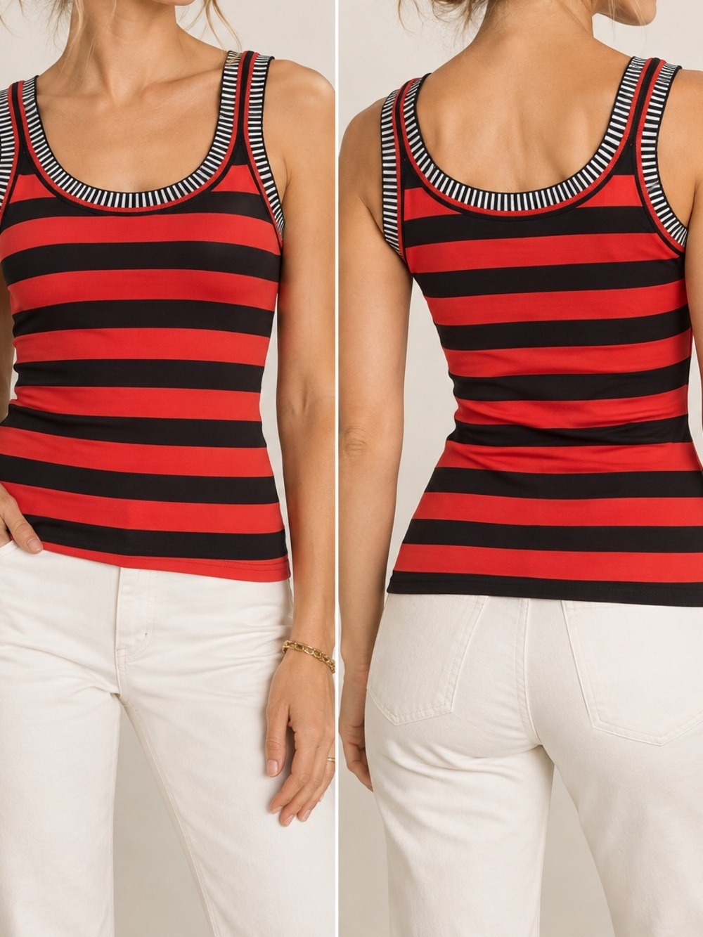 Joseph Ribkoff Red & Black Striped Tank with Contrast Trim